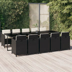 vidaXL Patio Dining Set 11 Piece with Cushions Garden Outdoor Terrace Balcony Table and Chair Seat Seating Furniture Poly Rattan Black