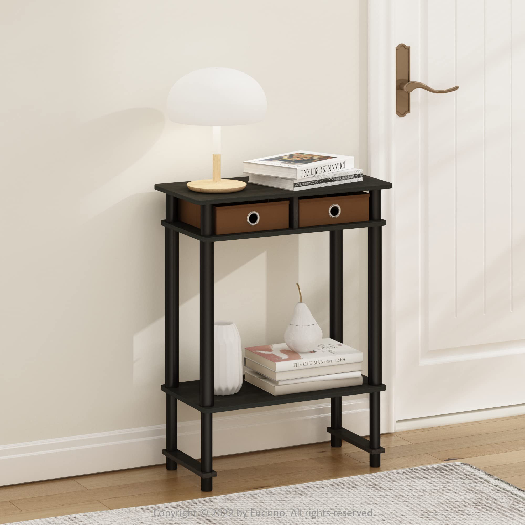 Furinno Turn-N-Tube Tall-Wide Hallway Console Table With Bin, Espresso/Brown