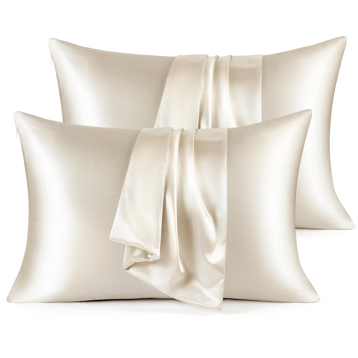 Bedsure Satin Pillowcase For Hair And Skin - Beige King Size Pillow Cases Set Of 4, Similar To Silk Pillow Cases, Silky & Soft Satin Pillow Case Covers With Zipper, Gifts For Her Or Him, 20X36 Inches