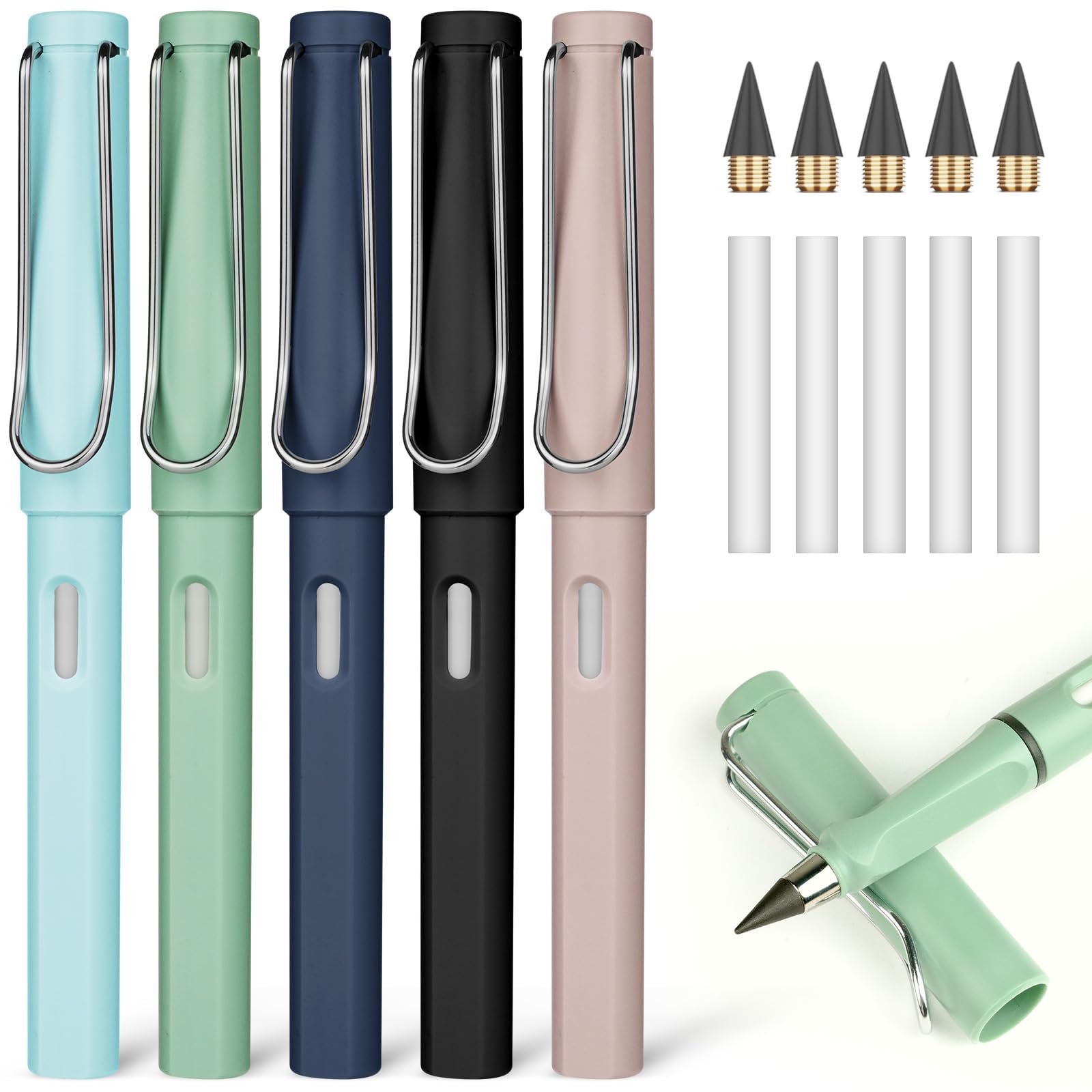 Offcup Infinity Pencil,5Pcs Inkless Pencil Inkless Magic Pencil With Extra 5 Eraser Reusable Everlasting Pencil With 5 Replaceab