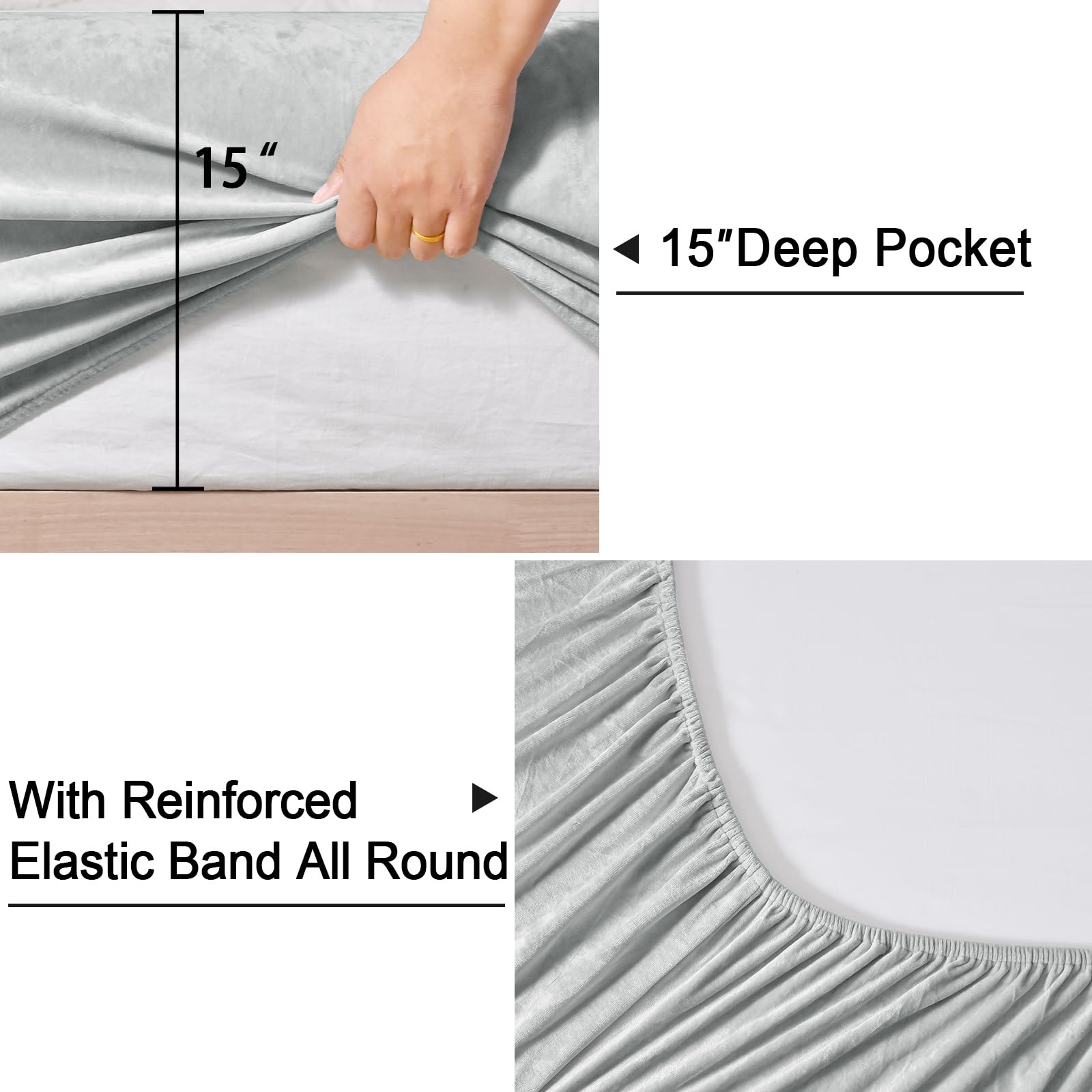 Phf Truly Velvet Fitted Sheet Only California King Size, Luxury Super Soft Cozy Comfy Fleece Bottom With 15' Deep Pocket, Suitable For Fall Winter And Spring, No Pillowcases, Sliver Grey