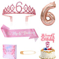 6th Birthday Candle Sash and Tiara,Its My 6th Birthday Sash Rhinestone Crown Happy Birthday Cake Topper Foil 6 Balloon for Girl