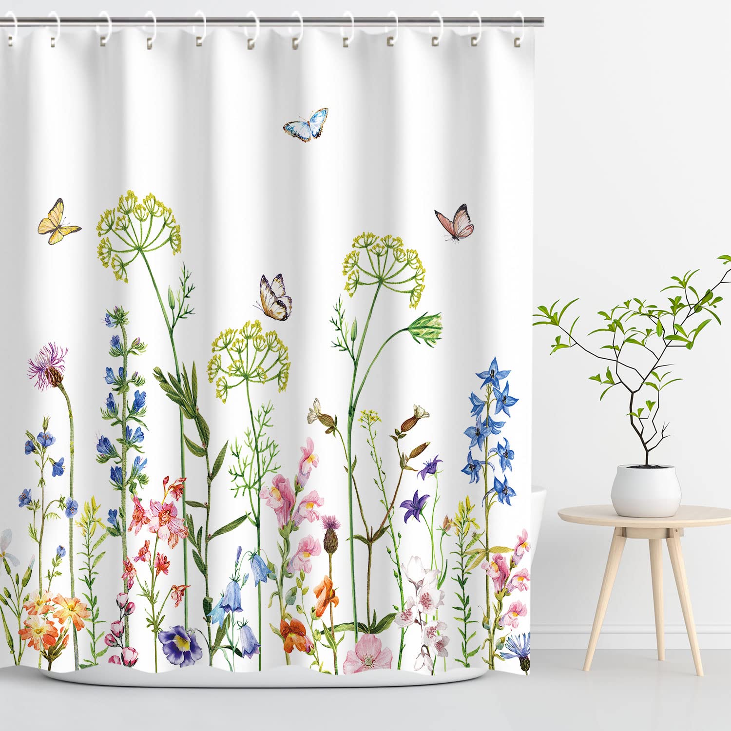 RosieLily Floral Shower Curtain for Bathroom Flower Shower Curtain Butterfly Shower Curtain Watercolor Shower Curtains Set with 