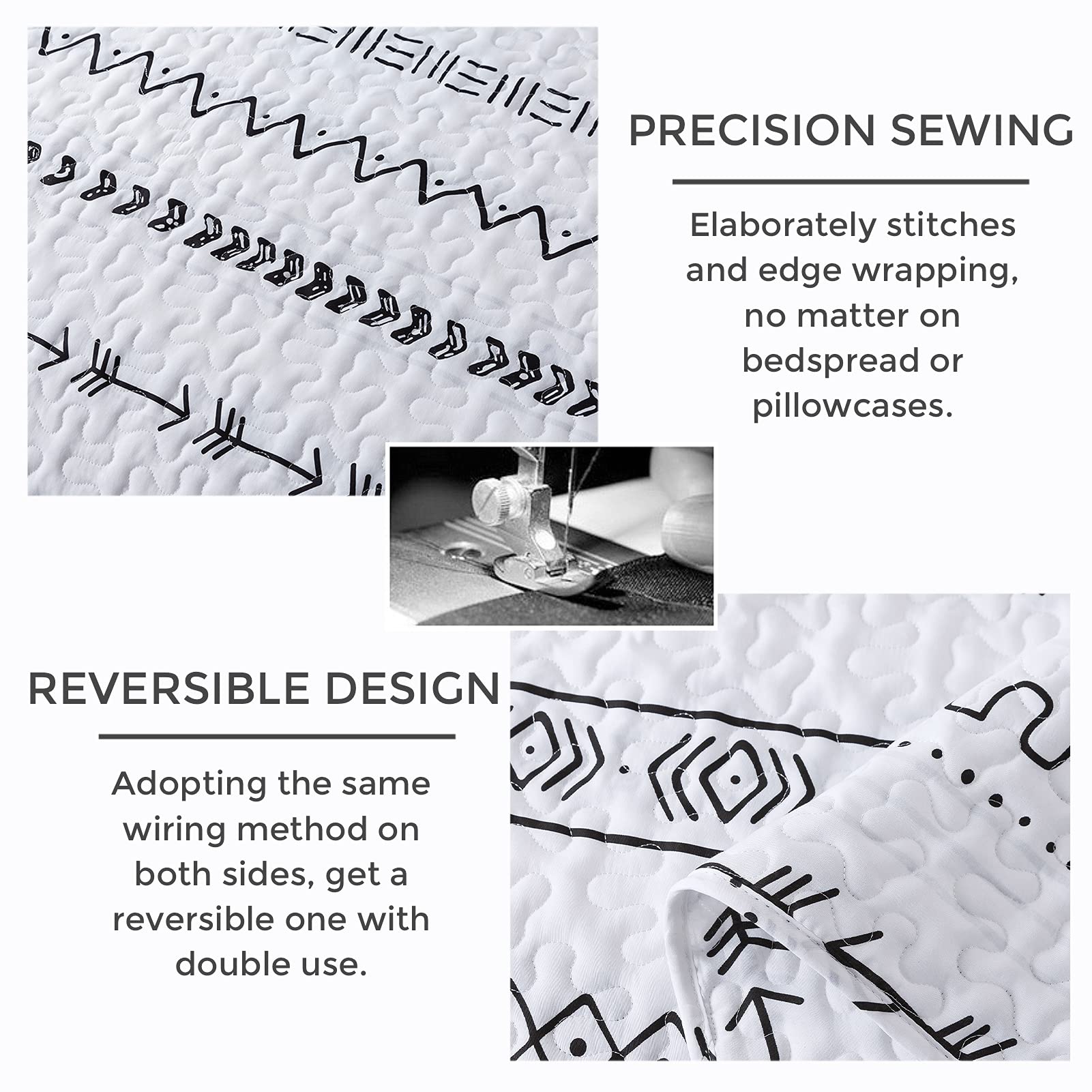 Andency White Quilt Set Oversized King (118X120 Inch), 3 Pieces(1 Striped Triangle Printed Quilt And 2 Pillowcases), Bohemian Summer Lightweight Reversible Microfiber Bedspread Coverlet Sets