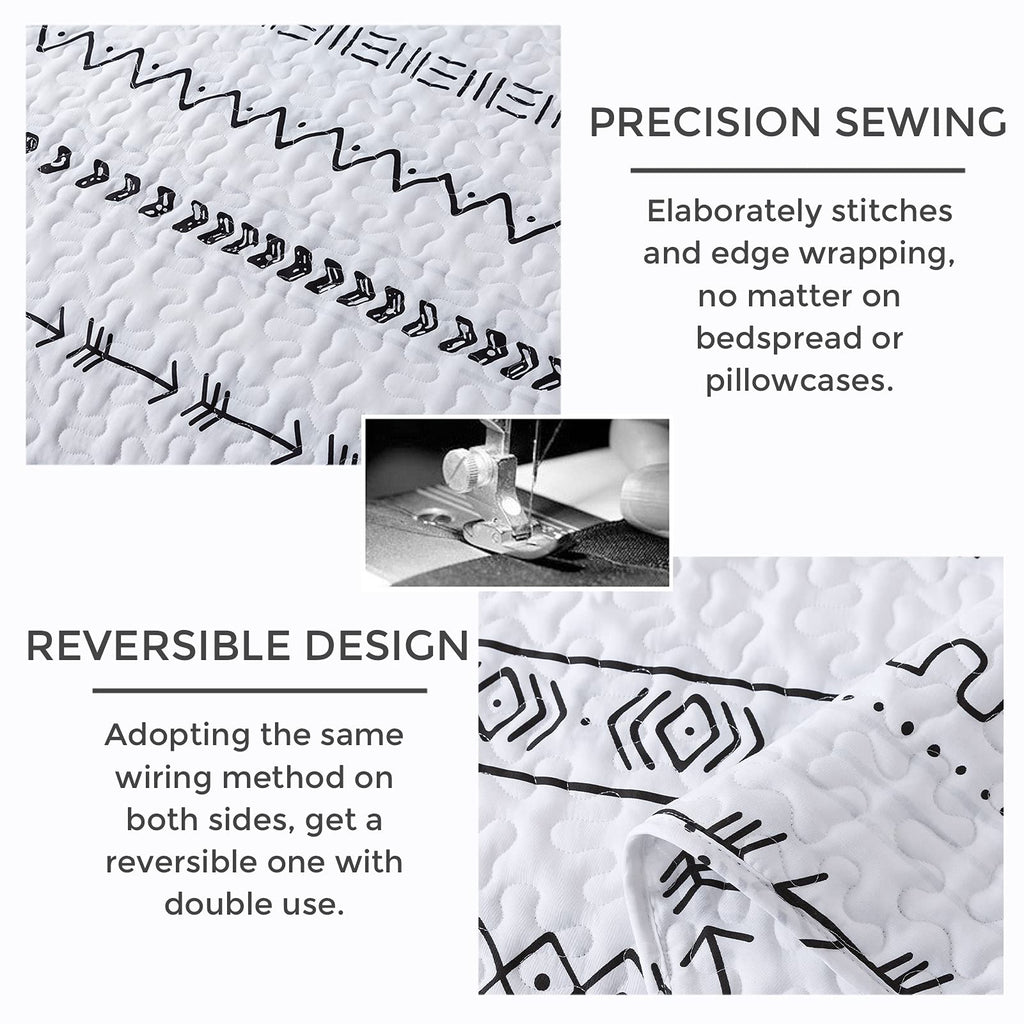 Andency White Quilt Set Oversized King (118X120 Inch), 3 Pieces(1 Striped Triangle Printed Quilt And 2 Pillowcases), Bohemian Summer Lightweight Reversible Microfiber Bedspread Coverlet Sets
