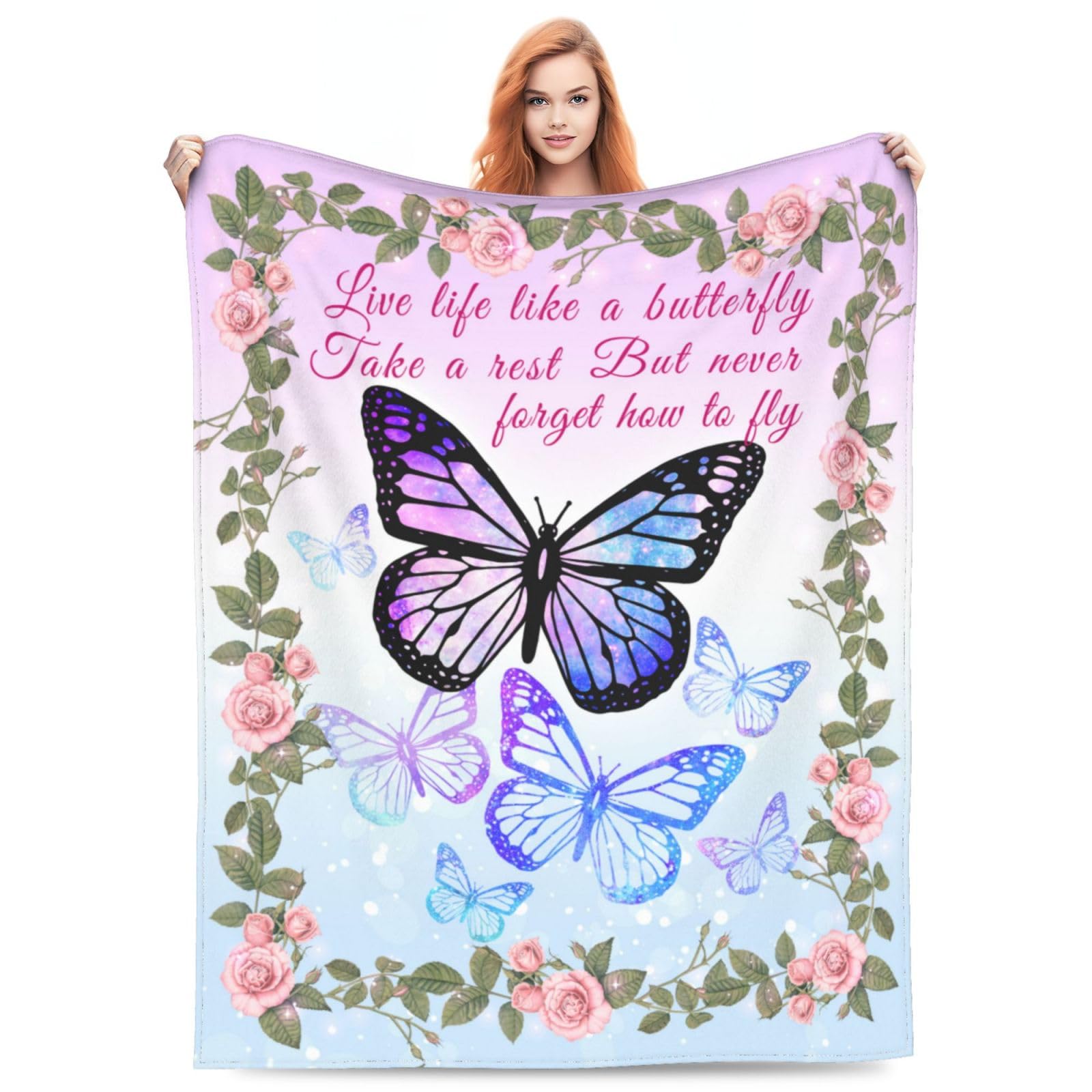 Docsckus Ultra-Soft Microfiber Throw Blanket 330 Gsm Fuzzy Fleece Blanket For Adults Kids Gift Couch, Sofa, Bed Butterfly Floral