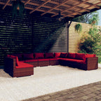 vidaXL 10 Piece Outdoor Patio Lounge Set with Cushions, Brown Poly Rattan Material, Modular Design, Comfortable Seating, Water-Resistant