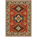 HomeRoots 509258 6 x 9 ft. Red Gold Blue Brown Oriental Power Loom Stain Resistant Rectangle Area Rug with Fringe