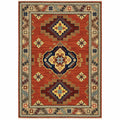 HomeRoots 509258 6 x 9 ft. Red Gold Blue Brown Oriental Power Loom Stain Resistant Rectangle Area Rug with Fringe