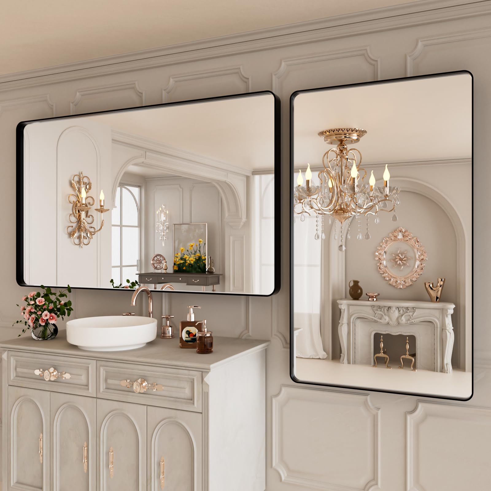 Istripmf Bathroom Mirror Black,50X30 Inch Large Matte Black Bathroom Vanity Mirror,Rectangle Black Metal Framed Mirror For Wall,