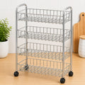 Glocy 4 Tier Stainless Steel Kitchen Storage Rack With Wheels | Multipurpose Rolling Organizer Shelf For Fruits, Vegetables, Bat