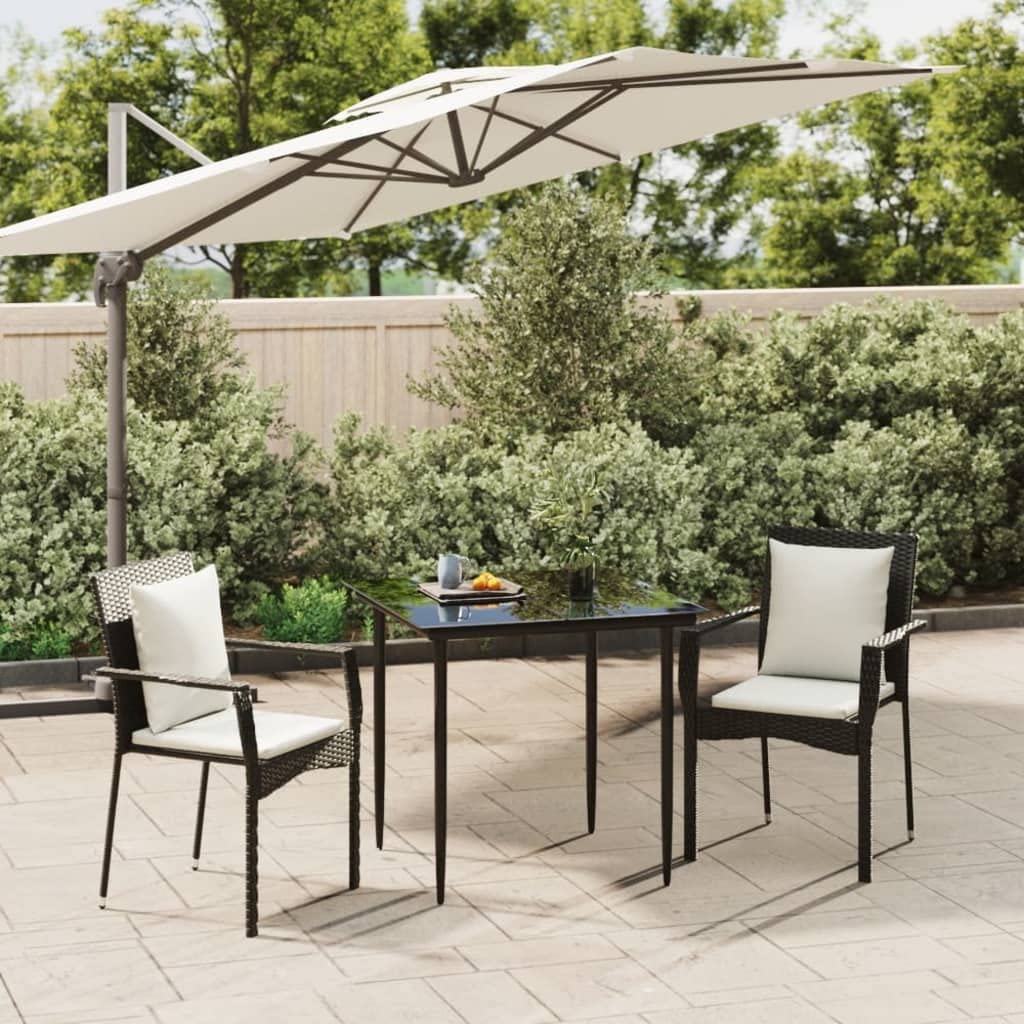 vidaXL 5-Piece Patio Dining Set with Cushions - Black Poly Rattan, Powder-Coated Steel Frame, Tempered Glass Tabletop, Modular Design, for Garden/Deck