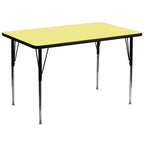 Flash Furniture Wren 36''W x 72''L Rectangular Yellow Thermal Laminate Activity Table - Standard Height Adjustable Legs