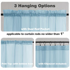 Chyhomenyc Sky Blue Sheer Curtains 36 Inch Length 2 Panels, Light Filtering Voile Rod Pocket Short Window Curtians For Bathroom