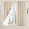 LAMIT 100% Blackout Window Curtains for Bedroom, 45 Inches Linen Textured Thermal Farmhouse Curtains Back Tab and Rod Pocket Win
