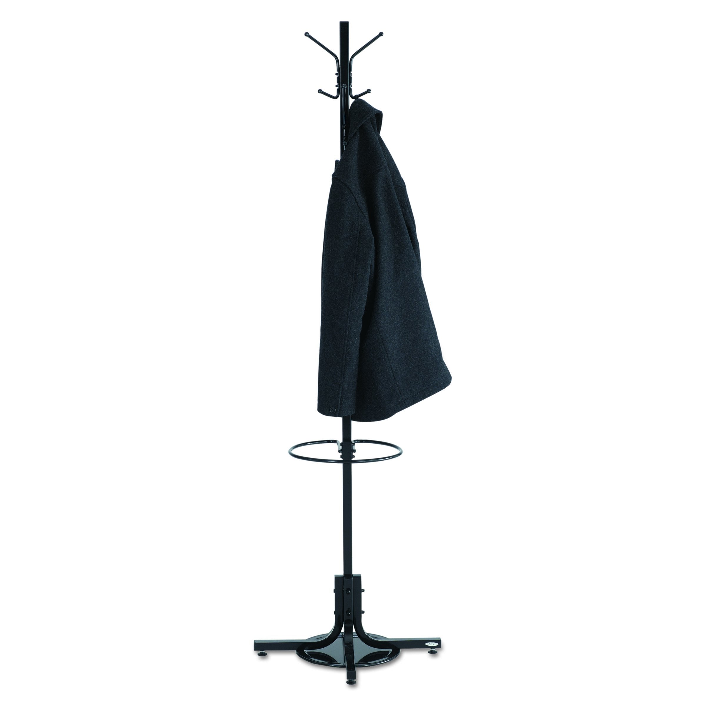 Safco Costumer With Umbrella Holder, Four Ball-Tipped Double-Hooks, Metal, Black (Case Of 2)