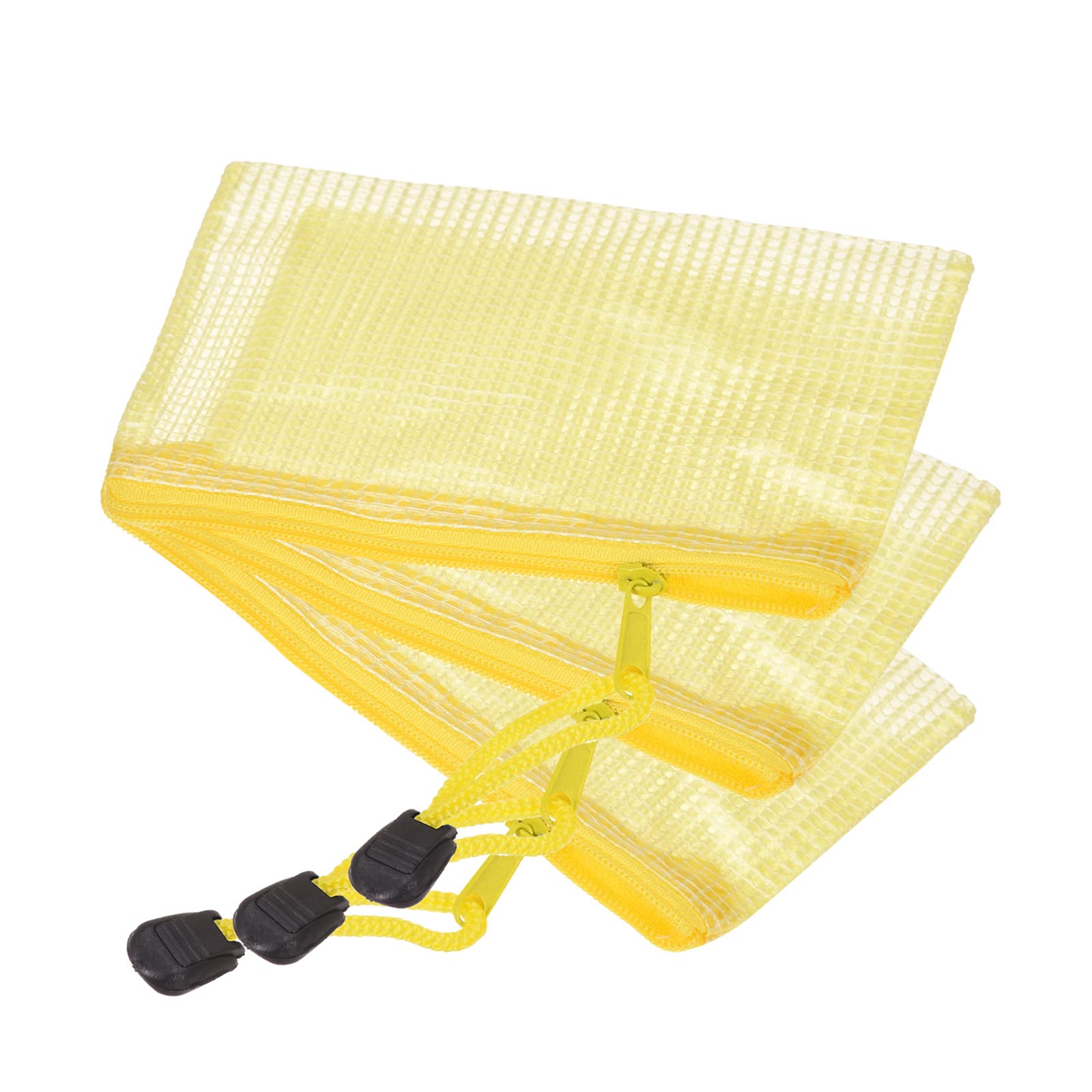Yokive 3 Pack Mesh Zipper Bags, B8 Mesh File Pockets | Plastic Document Pouch, Great For Office Appliances Travel Storage(Yellow