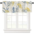 Floral Curtain Valance, Blue Leaves Yellow Berries Summer Farm Plant Print Short Rod Pocket Window Treatment For Kitchen, Bathro