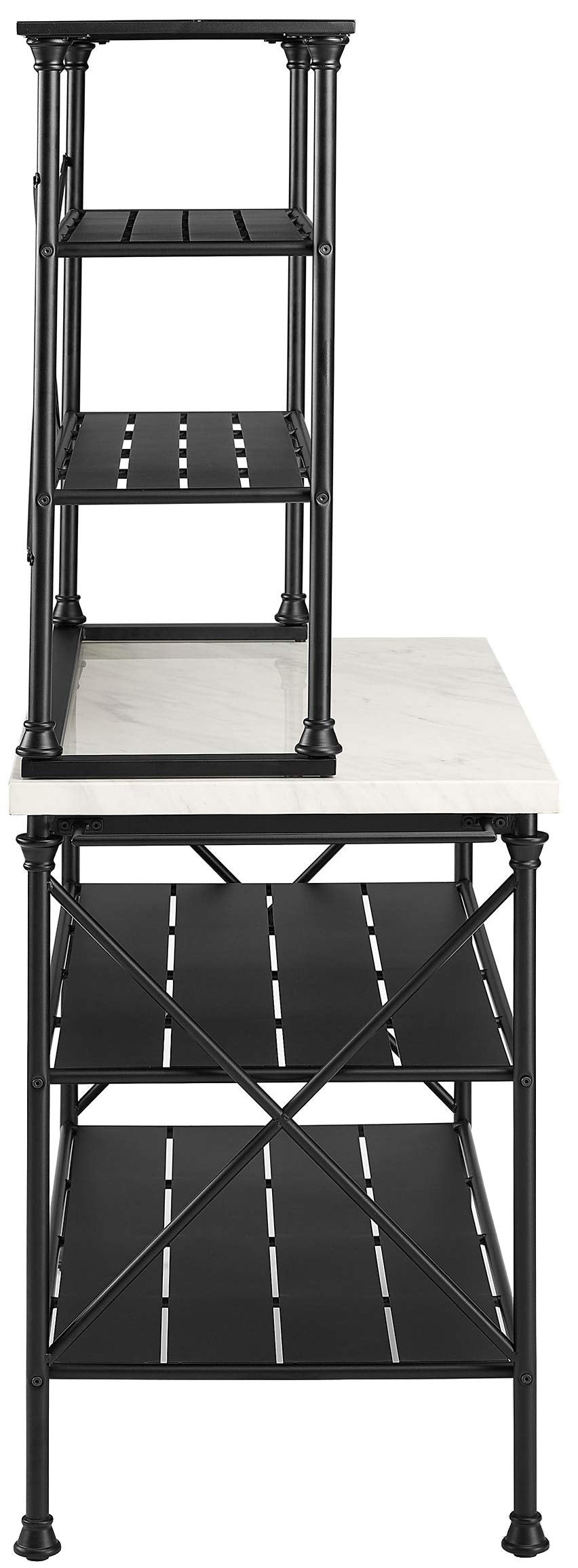 Crosley Furniture Madeleine Kitchen Island And Hutch With Shelves For Storage, Microwave Stand, Coffee Bar, Steel With Faux Marble Top