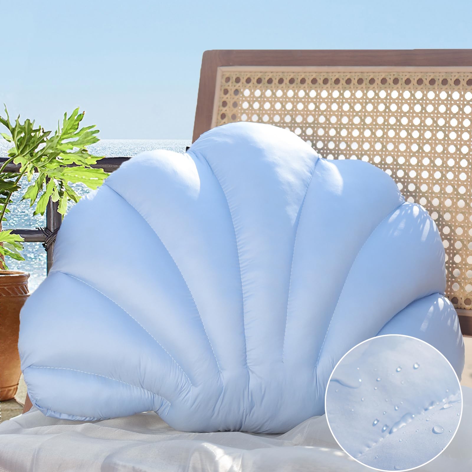 Yrxrus Outdoor Seashell Pillow, Light Blue Shell Pillows, 13X10 Inch Waterproof Throw Pillows For Beach Patio Furniture Sofa Gar