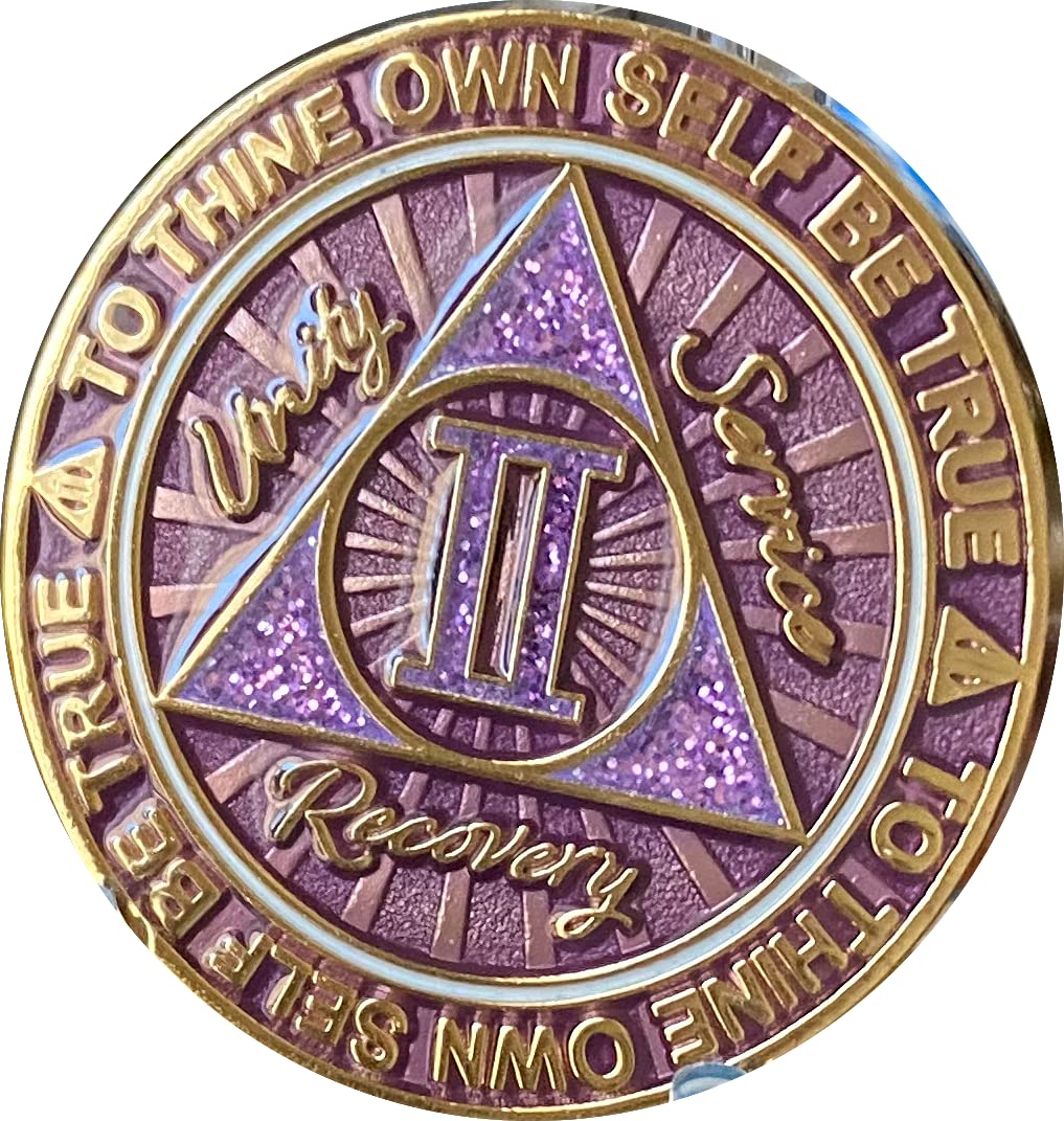 2 Year Aa Medallion Cosmic Purple Glitter Gold Plated Chip