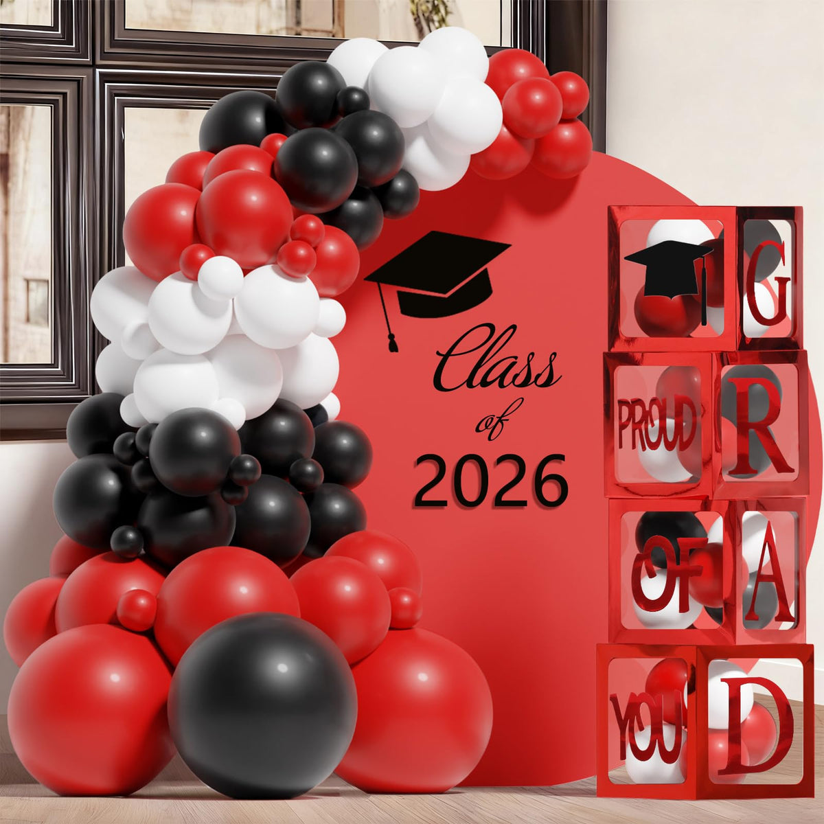 Staraise Graduation Balloon Garland Kit, Navy Blue White Silver, Class of 2026, Latex, Arch Shape, Large