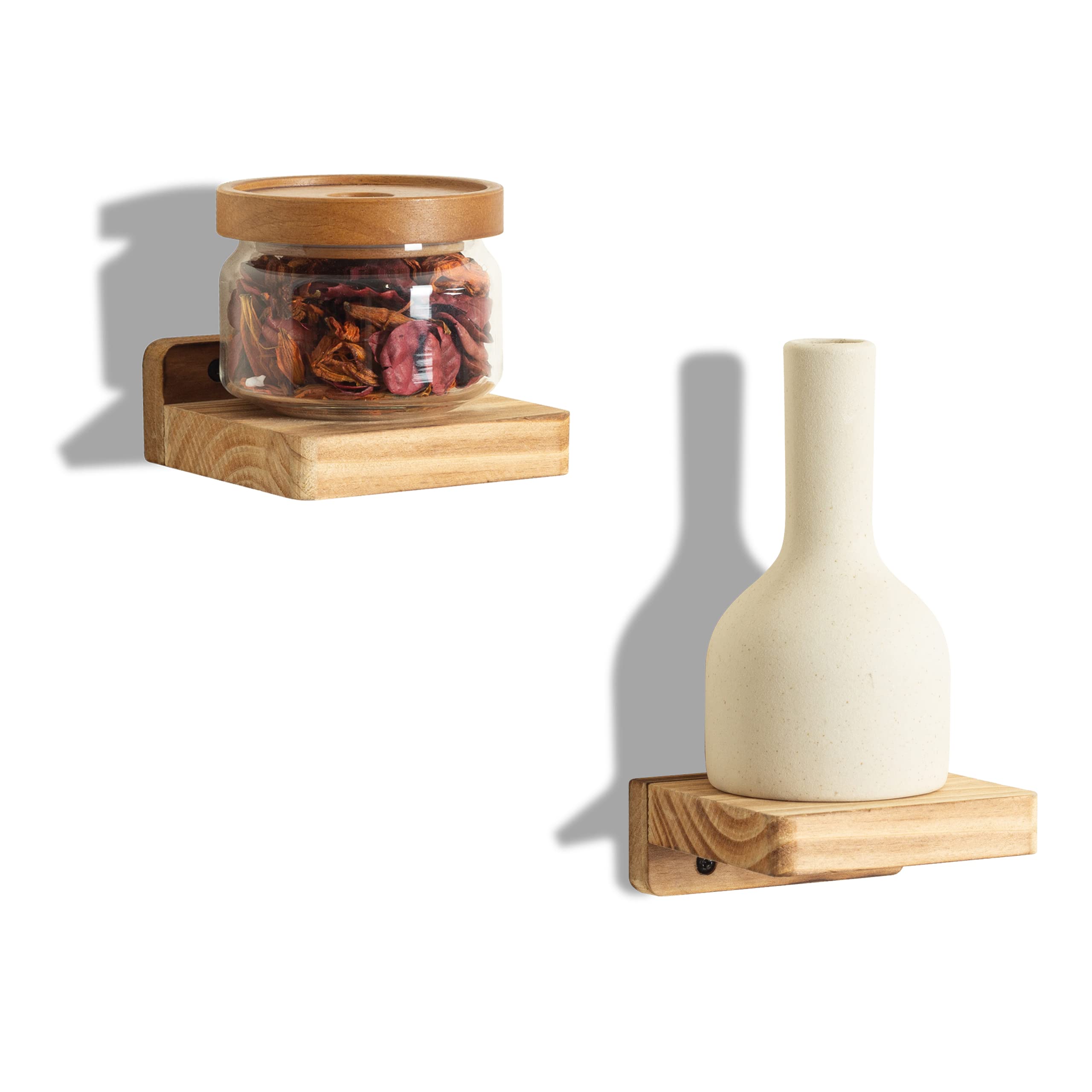 Freezing point Small Floating Shelf for Wall Set of 2 Natural Wood 4Inch Mini Wall Shelves Decor Plant Display Collectibles Moun