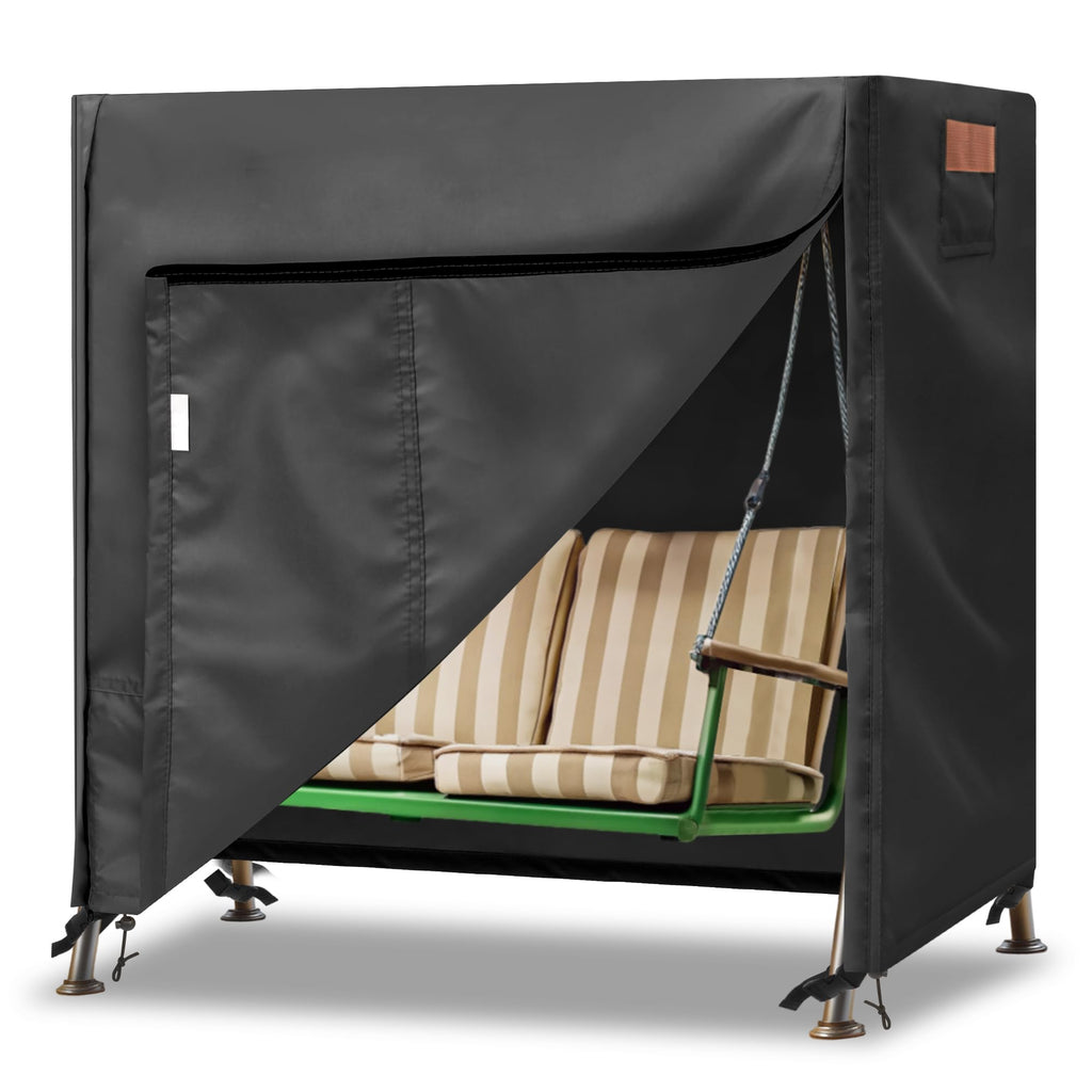 Uhousdeco Outdoor Swing Covers For Patio Swing 2 Seater, 65' L X 50' D X 66' H, 2 Seat Swing Cover Waterproof, Porch Patio Swing Canopy Cover, Windproof Uv Resistant All Weather Protector - Black