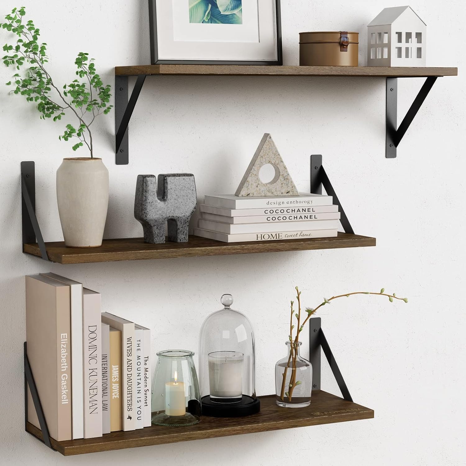 Shoper cart Floating Book Shelves for Wall Set of 3, 20 Inches Long Wall Bookshelf for Bedroom, Large Wood Heavy Duty Hanging Bo