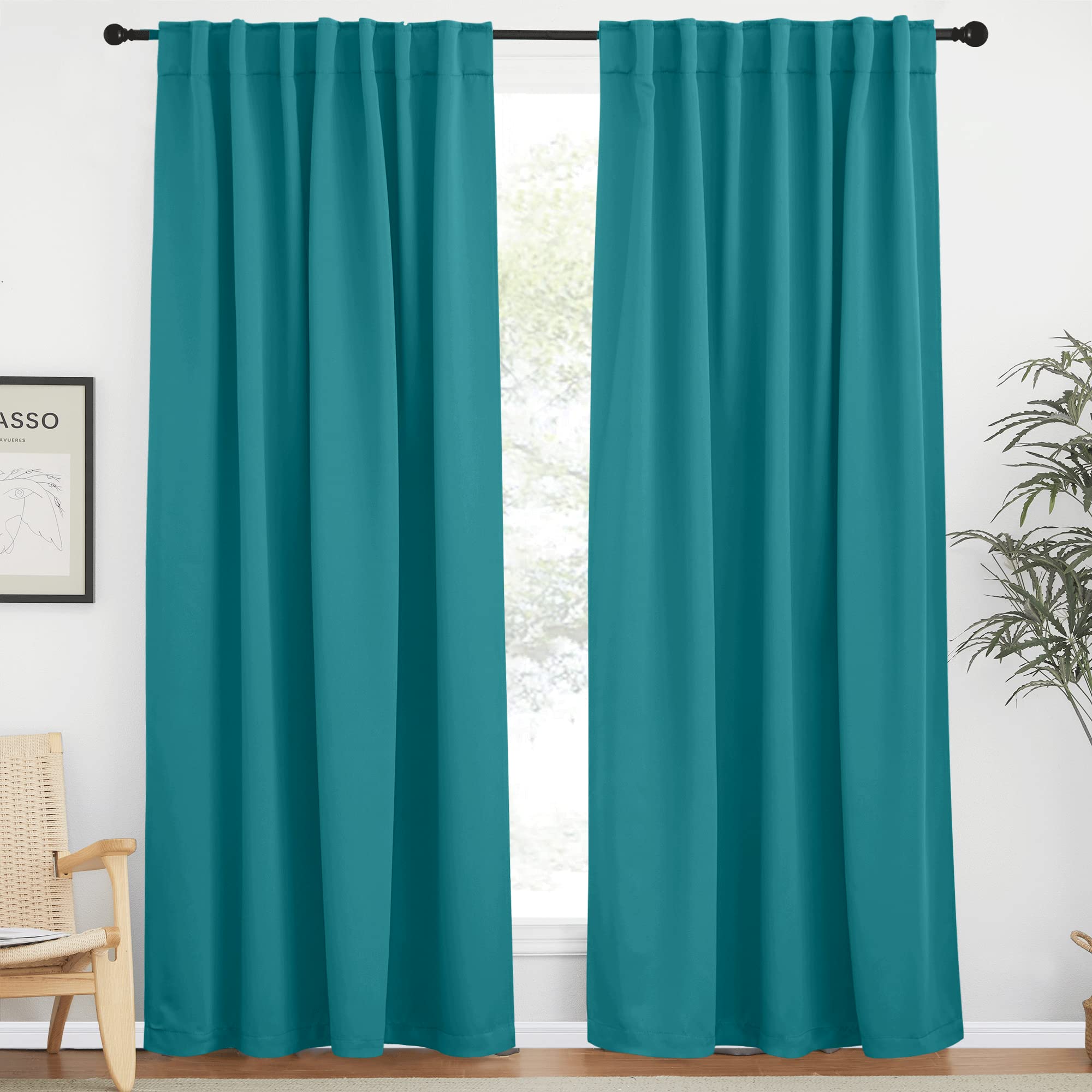 Nicetown Blackout Curtains 84 Inches Long For Living Room, Rod Pocket & Back Tab Window Curtains, Eatra Long Drape Panels For Office (Peacock Teal, 70' W X 84' L Per Panel, 2 Pcs)