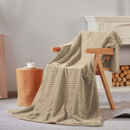 Bnuitland Light Camel Flannel Throw (50X70 Inches) With Storage Pouch,300Gsm Super Soft Fleece Stripe Pattern Sofa Blanket For A