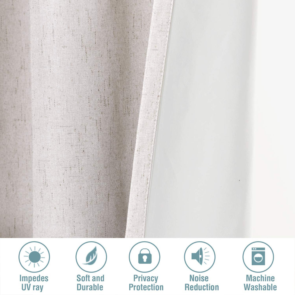 H.Versailtex 100% Blackout Curtains Ivory, Linen Blackout Curtains 96 Inch Curtains 2 Panel Set, Elegant Curtains For Bedroom Gr