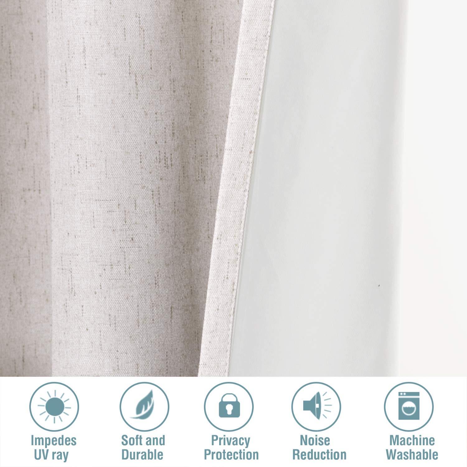 H.Versailtex 100% Blackout Curtains Ivory, Linen Blackout Curtains 96 Inch Curtains 2 Panel Set, Elegant Curtains For Bedroom Gr