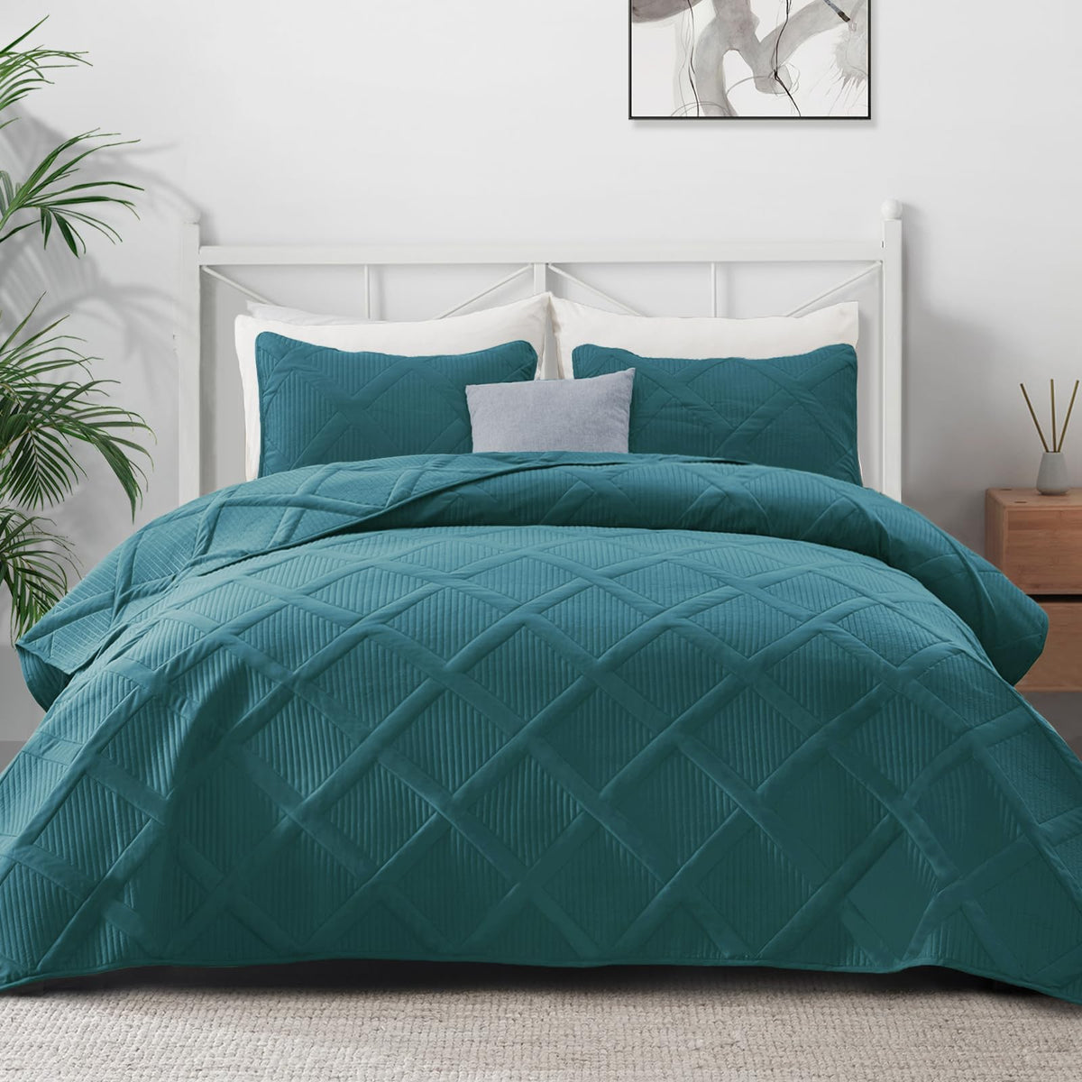Exclusivo Mezcla Quilt Set Twin Size, 2 Pieces Teal Twin Quilt Bedding Set, Lightweight Quilts Soft Bedspreads Modern Striped Co