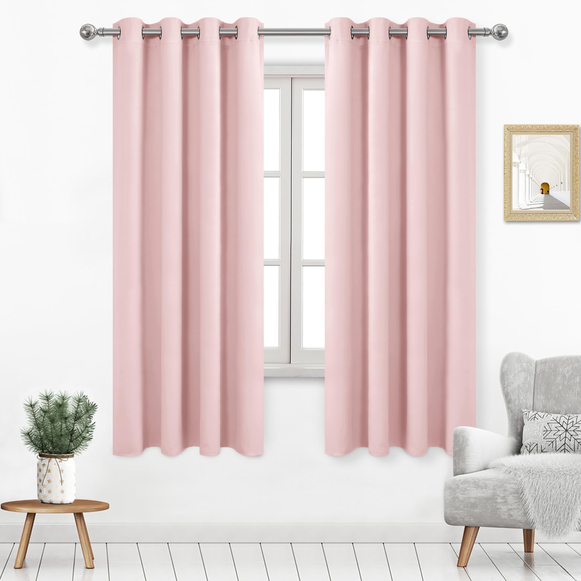 Dwcn Blush Pink Blackout Curtains For Windows 52 X 63 Inches Long, 2 Blush Pink Curtain Panels For Living Room,Bedroom,Dining Ro