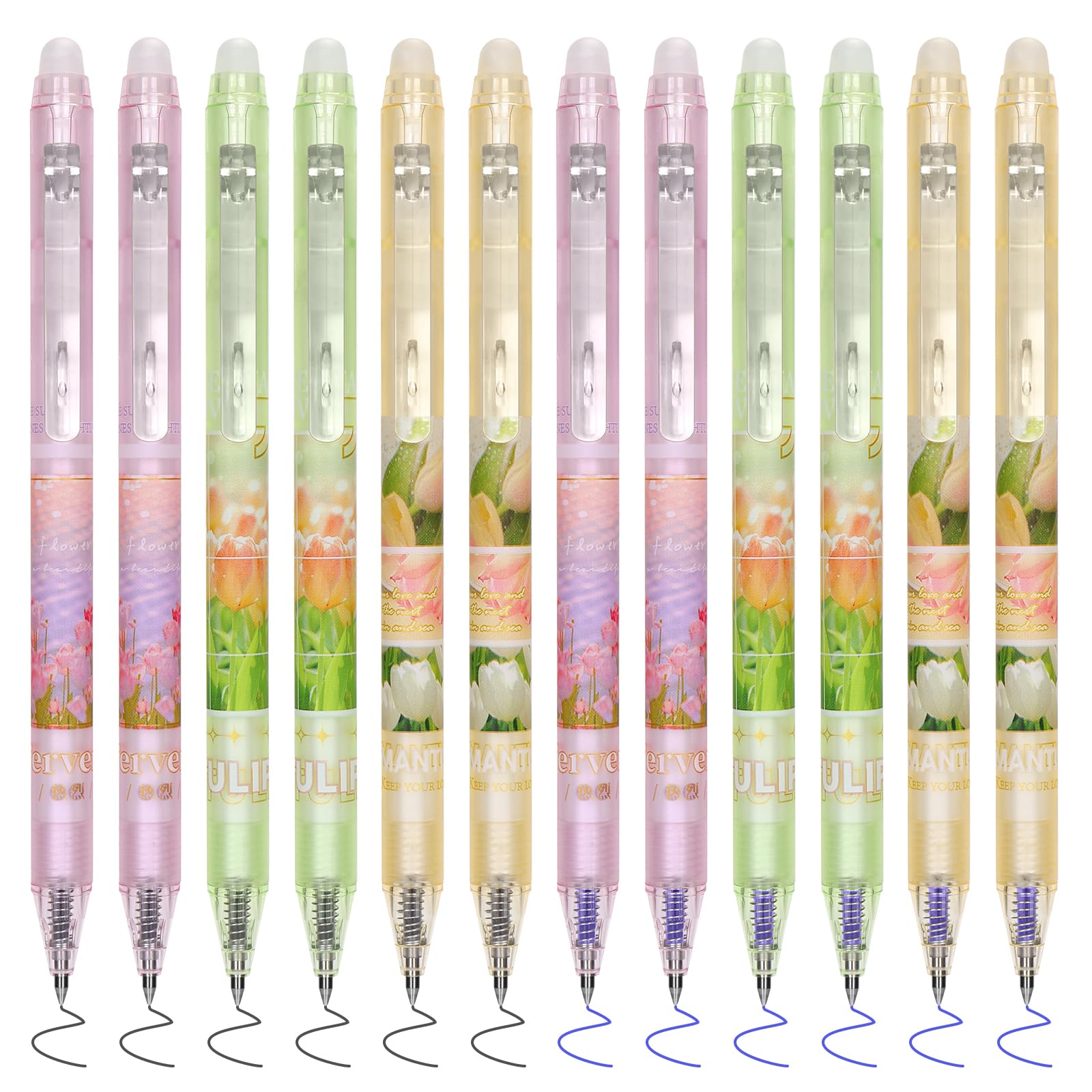 Temiary 12Pcs Cute Erasable Gel Pens, Make Mistakes Disappear, 0.5Mm Fine Point Smooth Writing For Planner, Blue And Black Ink P