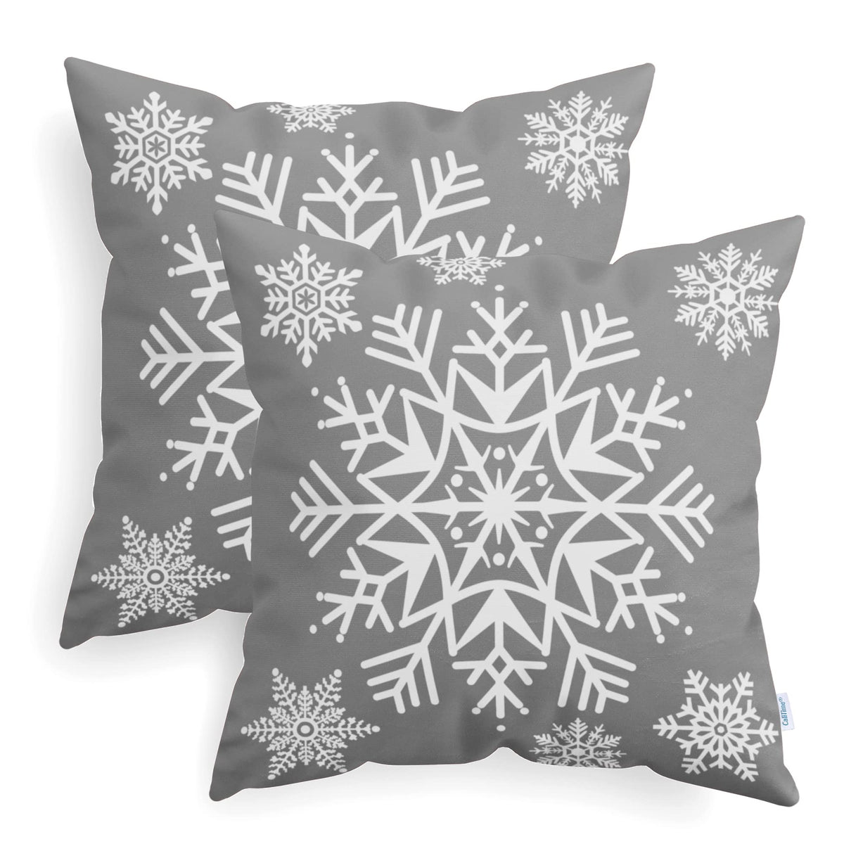 Calitime Pack Of 2 Cozy Fleece Throw Pillow Cases Covers For Couch Bed Sofa Christmas Snowflakes 16 X 16 Inches Medium Grey