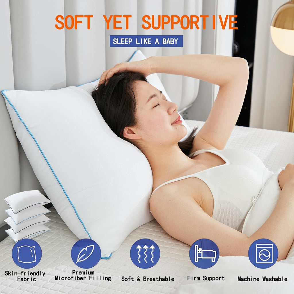 Flanhorest Bed Pillows For Sleeping - Pillows Standard Size Set Of 4 Cooling Luxury Hotel Quality Pillow With Premium Plush Soft