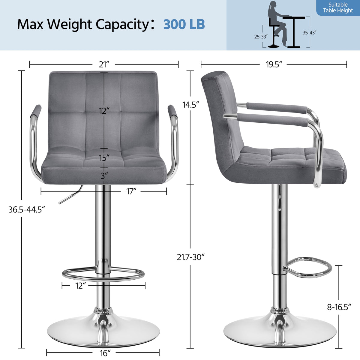 Yaheetech Counter Height Bar Stools Set Of 2 Velvet Swivel Barstools F ...