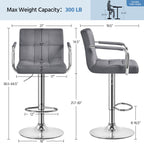 Yaheetech Counter Height Bar Stools Set Of 2 Velvet Swivel Barstools For Kitchen Stool Height Adjustable Counter Stool Barstools With Armrest, Velvet, Grey