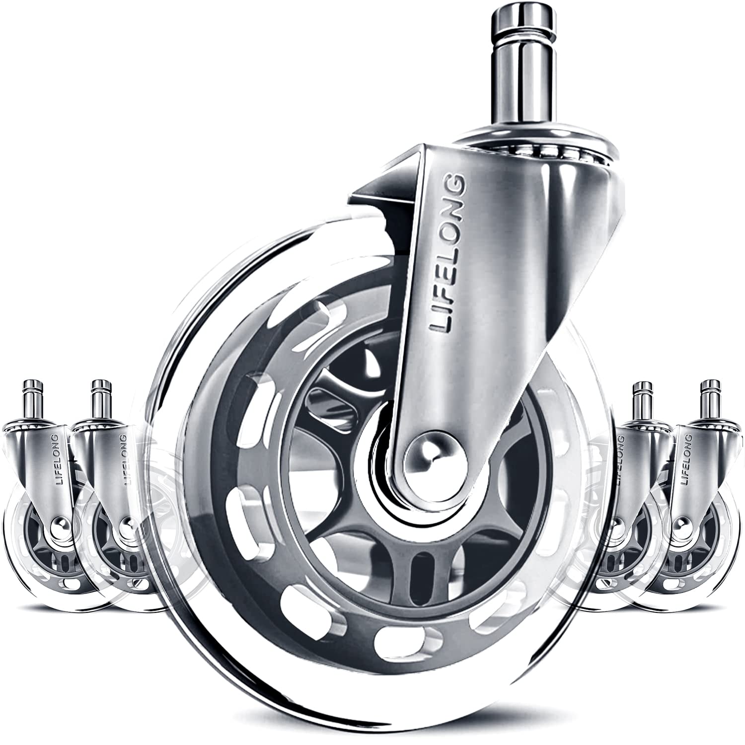 Lifelong Office Chair Wheels Replacement Rubber Chair Casters for Hardwood Floors and Carpet, Set of 5, Heavy Duty Desk Wheels t