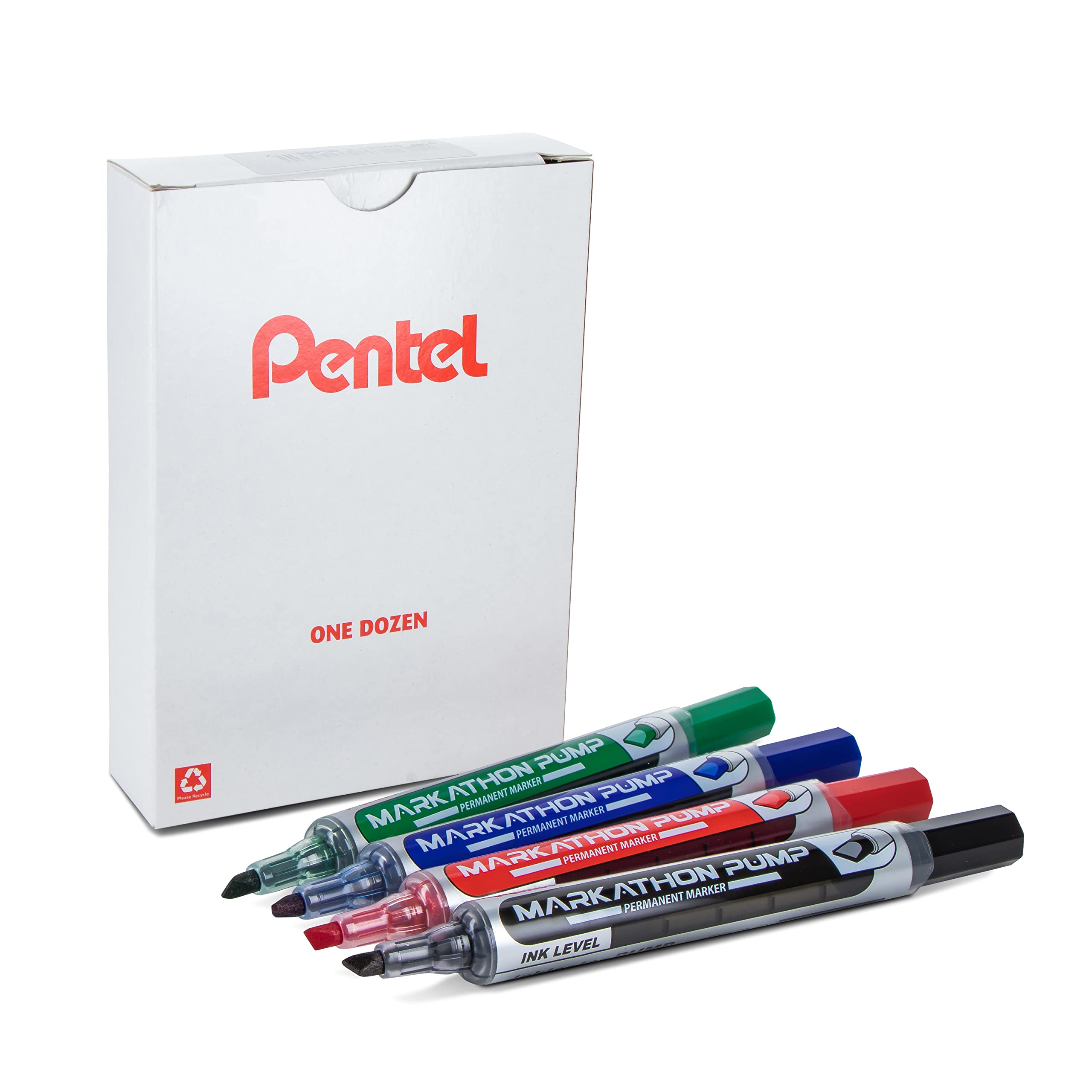Pentel Markathon Pump Permanent Marker, Chisel Tip, Assorted Color, 12 Pack (Nlf60X-12M)