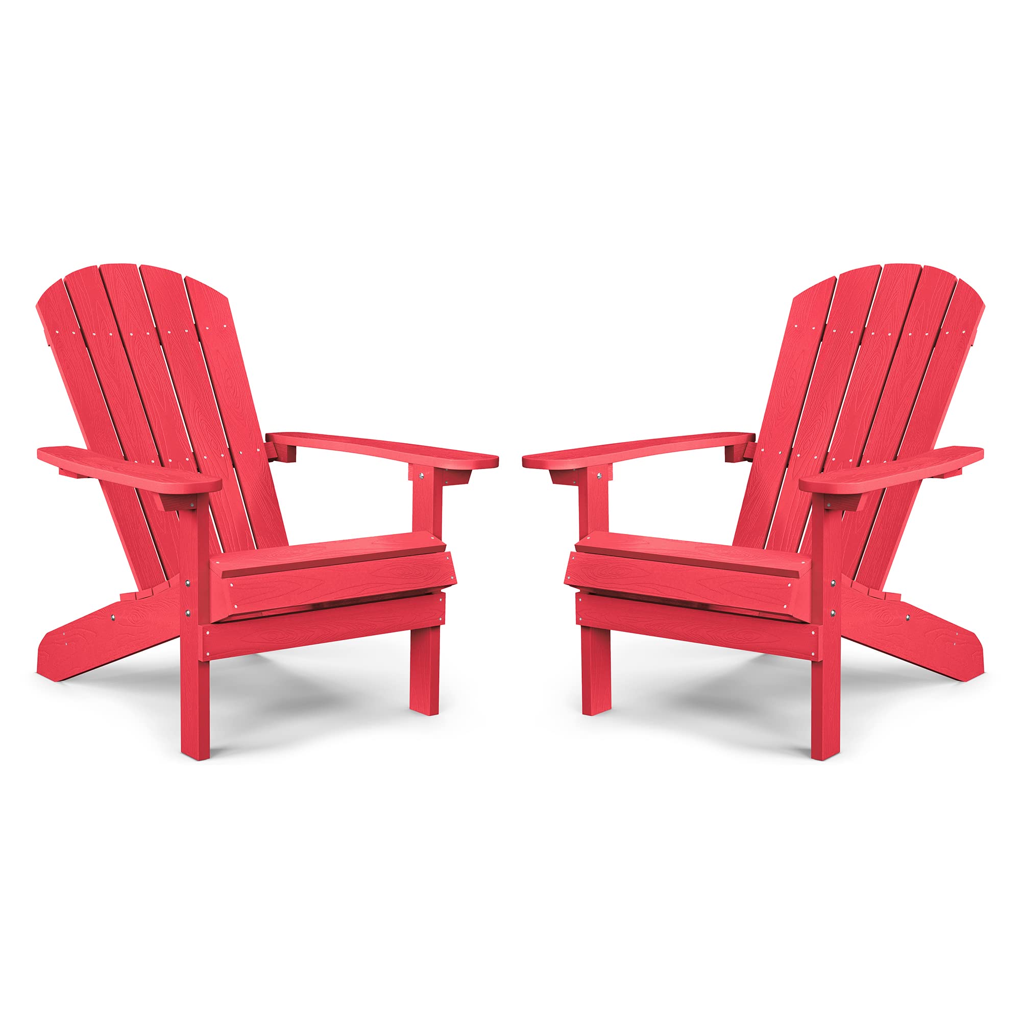 Yefu Adirondack Chairs Set Of 2 Plastic Outdoor Chairs, Weather Resistant, 5 Steps Easy Installation, Like Real Wood, Widely Used In Patio, Fire Pit, Deck, Porch, Garden, Campfire Chairs (Red)