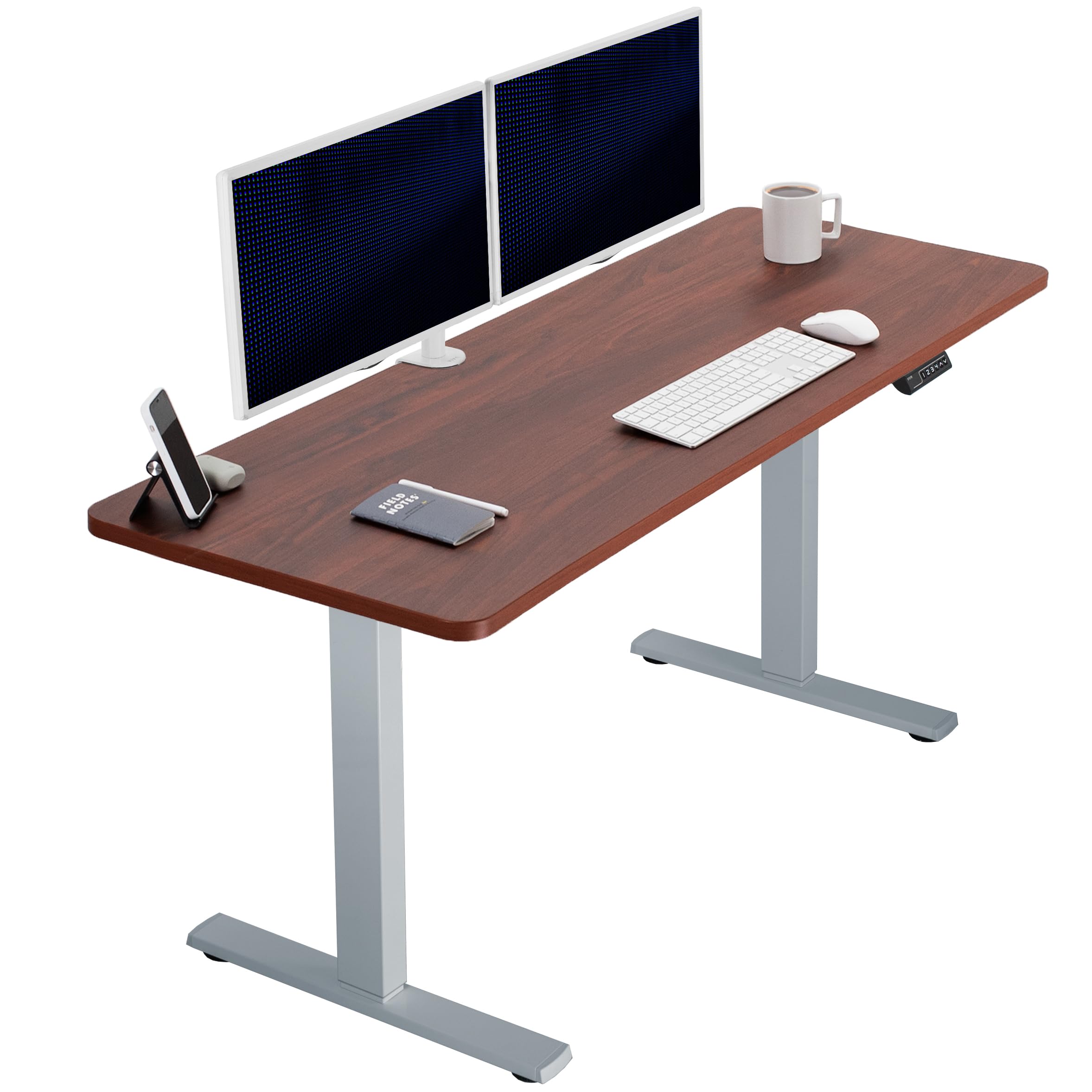 VIVO Electric 60 x 24 in Standing Desk, Memory Height Adjustment, 1B Series, Holds 220 lbs, One-Piece Dark Walnut Top, Gray Fram