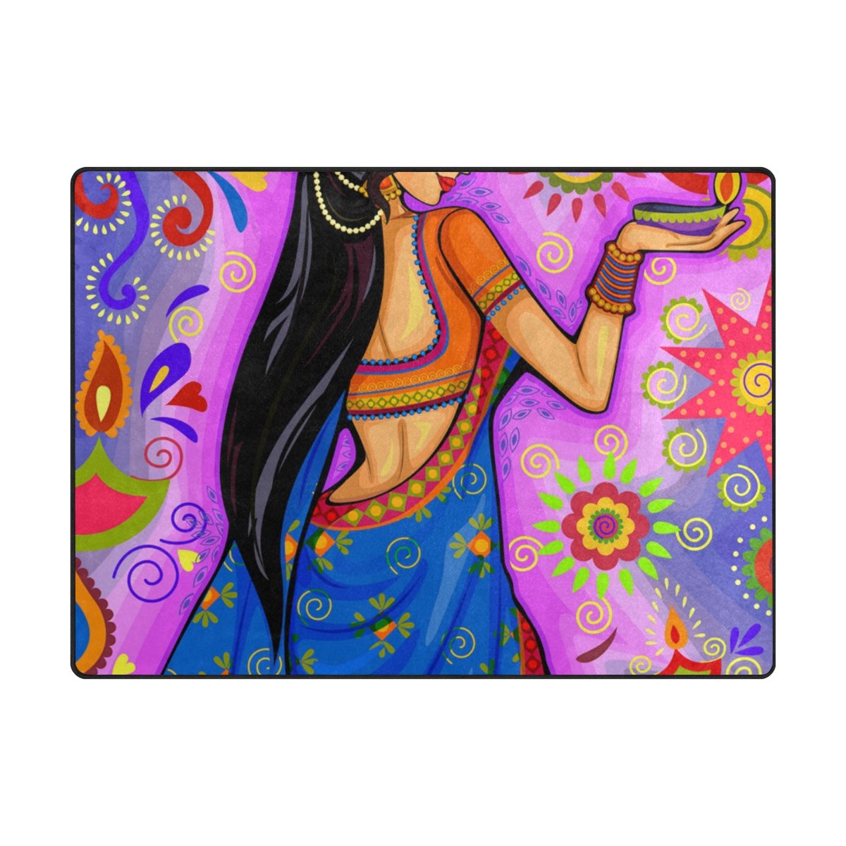 My Little Nest Area Rug Indian Woman Lightweight Non-Slip Soft Mat 4' X 5'3, Memory Sponge Indoor Outdoor Decor Carpet For Living Dining Room Bedroom Office Kitchen