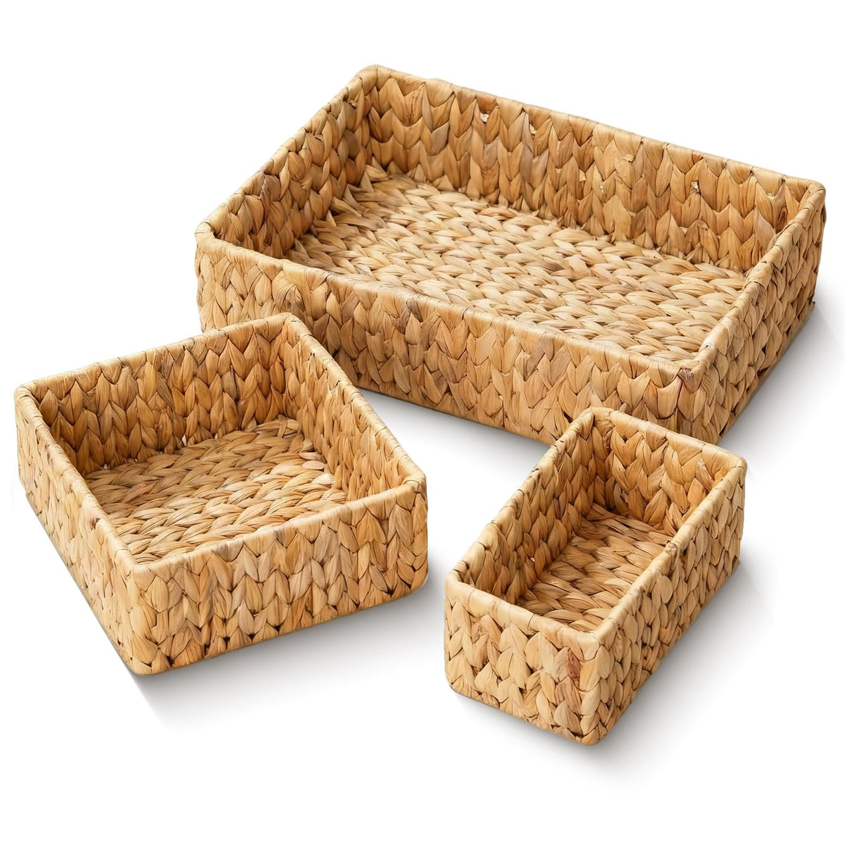 Wicker Storage Baskets Set of 3, Large and Small Wicker Pantry Baskets Set