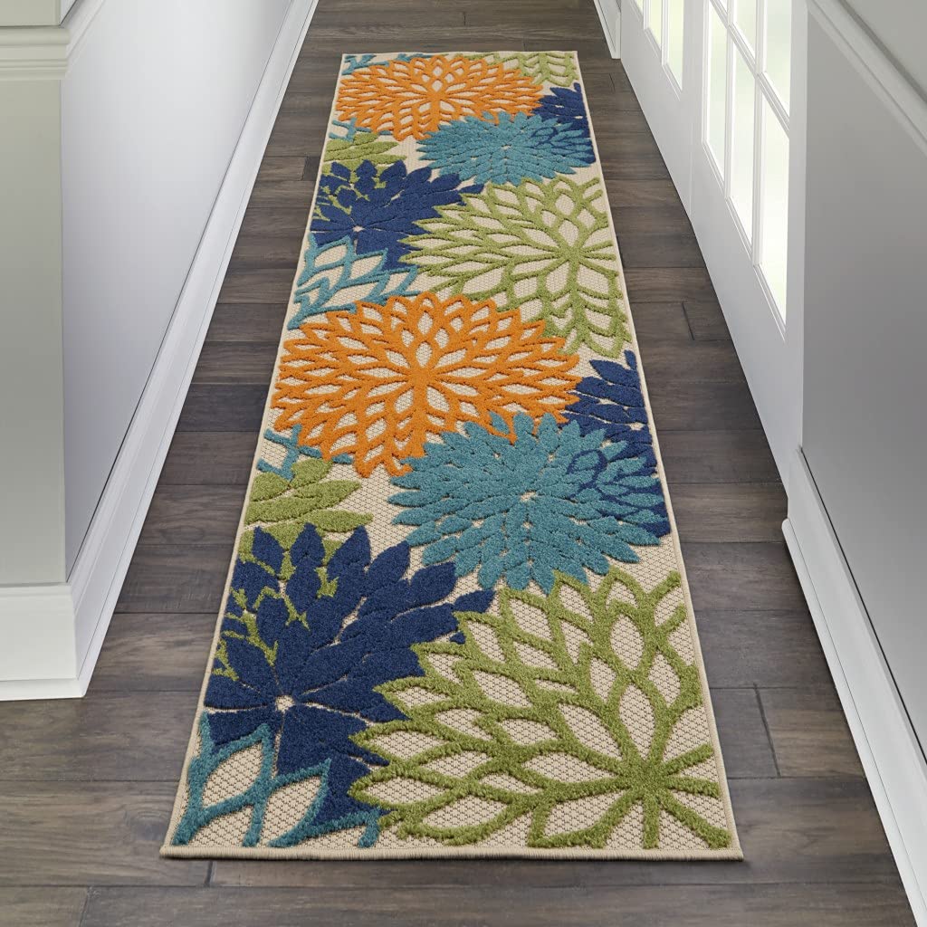 HomeRoots Multicolor 100% Polypropylene 2’ x 10' Orange Floral Outdoor Runner Rug