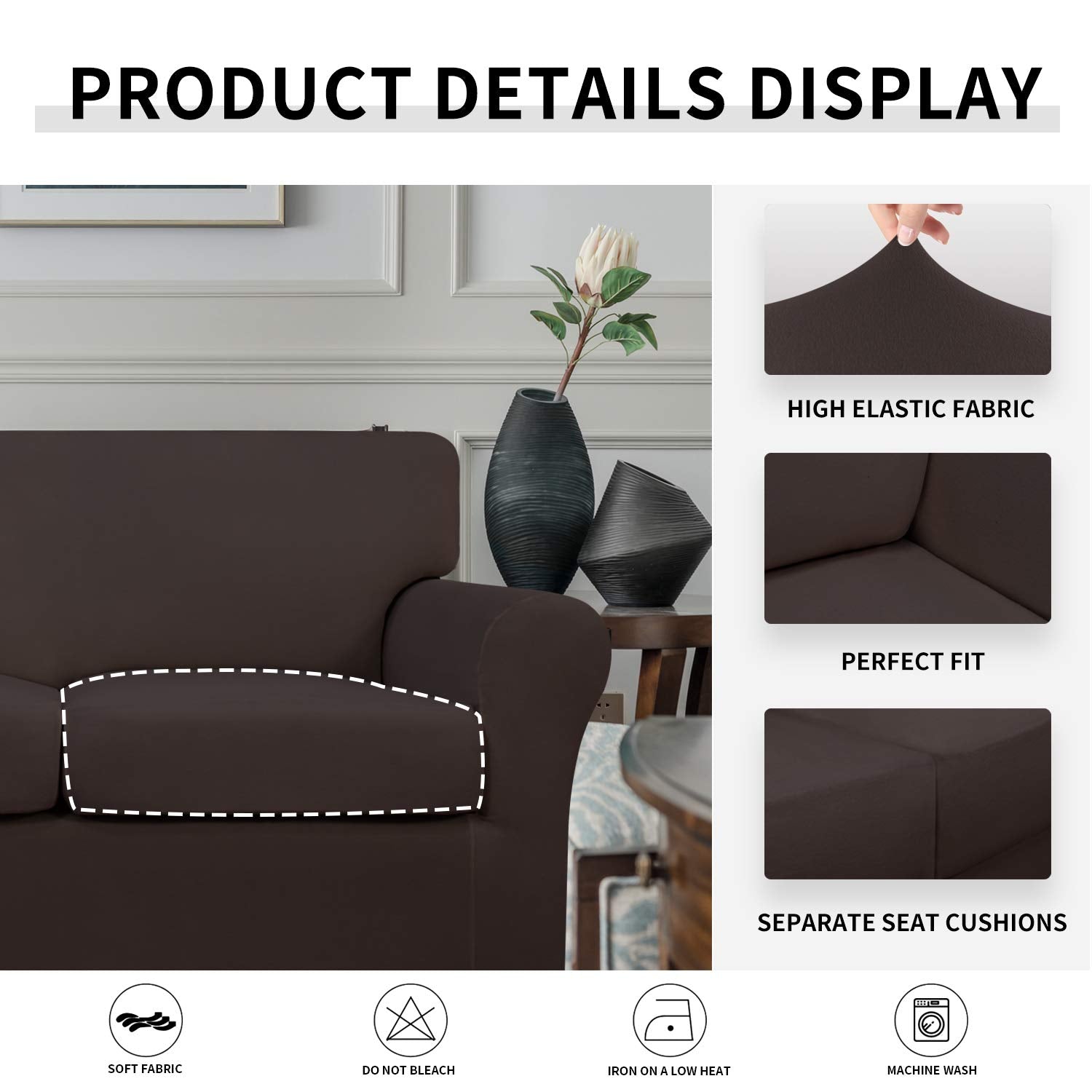 Easy-Going 4 Pieces Stretch Soft Couch Cover For Dogs - Washable Sofa Slipcover For 3 Separate Cushion Couch - Elastic Furniture Protector For Pets, Kids (Sofa, Chocolate)