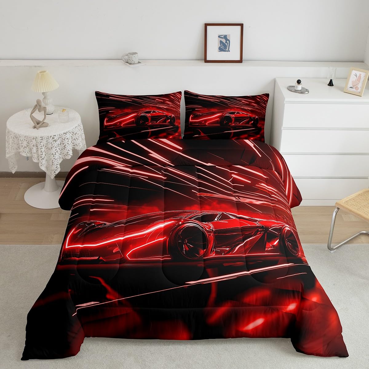 Feelyou Racing Car Bedding Set For Kids Boys Girls Twin Size Speed Sports Car Comforter Set Ultra Soft Race Car Comforter Extrem