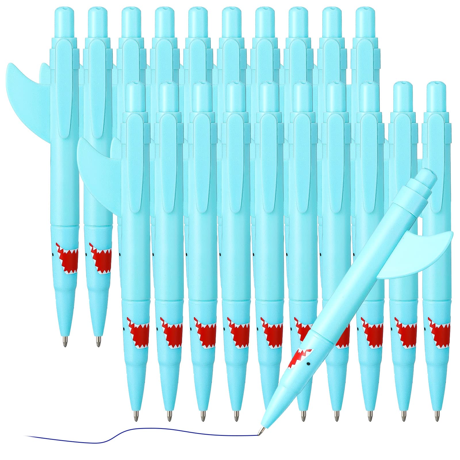 Sinmoe Shark Shaped Pens For Kids Cute Fun Shark Pens Bulk Plastic Novelty Pen Shark Birthday Party Favor Blue Ocean Beach Theme